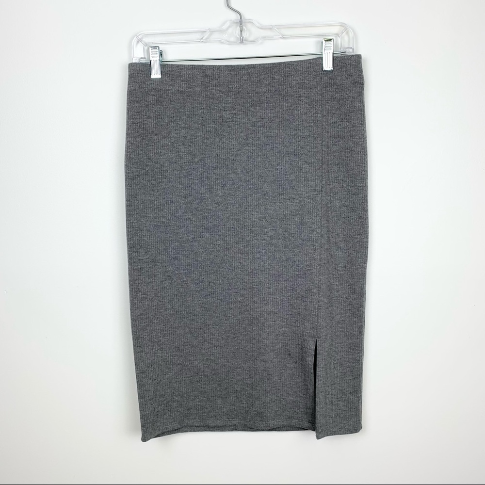 Loft Gray Ribbed Slit Pencil Skirt Stretch